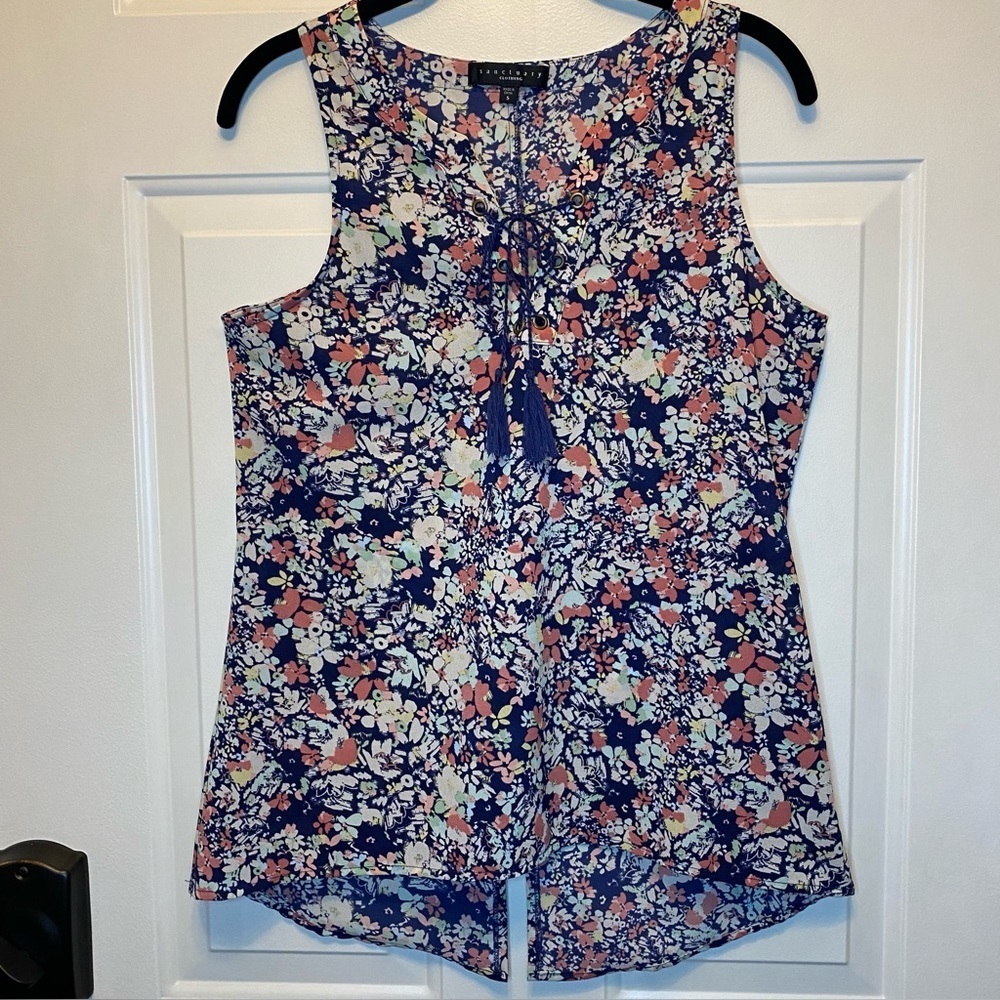 Sanctuary Clothing Women’s Floral Tank Top Lace-Up with Tassels - Size S